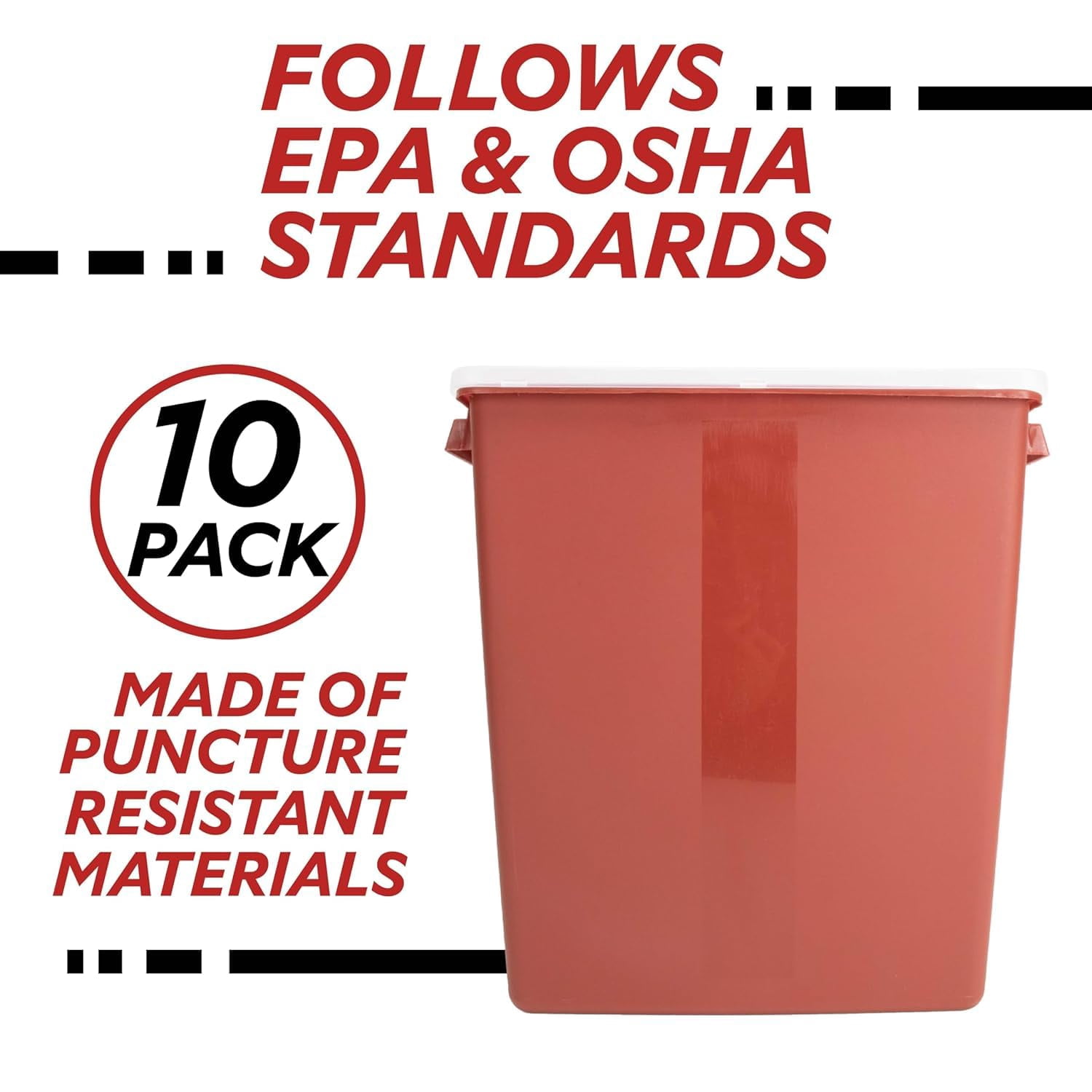 Sharps Container for Home Use & Professional, 3 Gallon (10-Pack) with Locking Lid, Biohazard Needle and Syringe Disposal, Professional Medical Grade