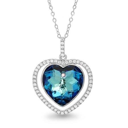 Lesa Michele Women's Blue Crystal Heart Halo Pendant 18