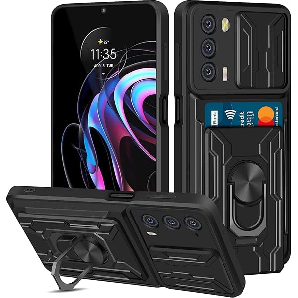 wonima11 Vofolen for Motorola Moto Edge 2021 Case Wallet with Slide Camera Cover Detachable Credit Card Holder Kickstand Ring Stand Rugged Shockproof Military Grade Case for Moto Edge 2021, Black