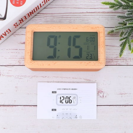 WHAMVOX Solid Wood Alarm Clock Digital Bedrooms Clocks Bedside Battery Child
