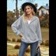 thumbnail image 5 of Sudadera con Capucha y Cremallera para Mujer, de Larga, Informal, de Gran Tamaño, con Bolsillos. Azul Gris XXL, 5 of 10