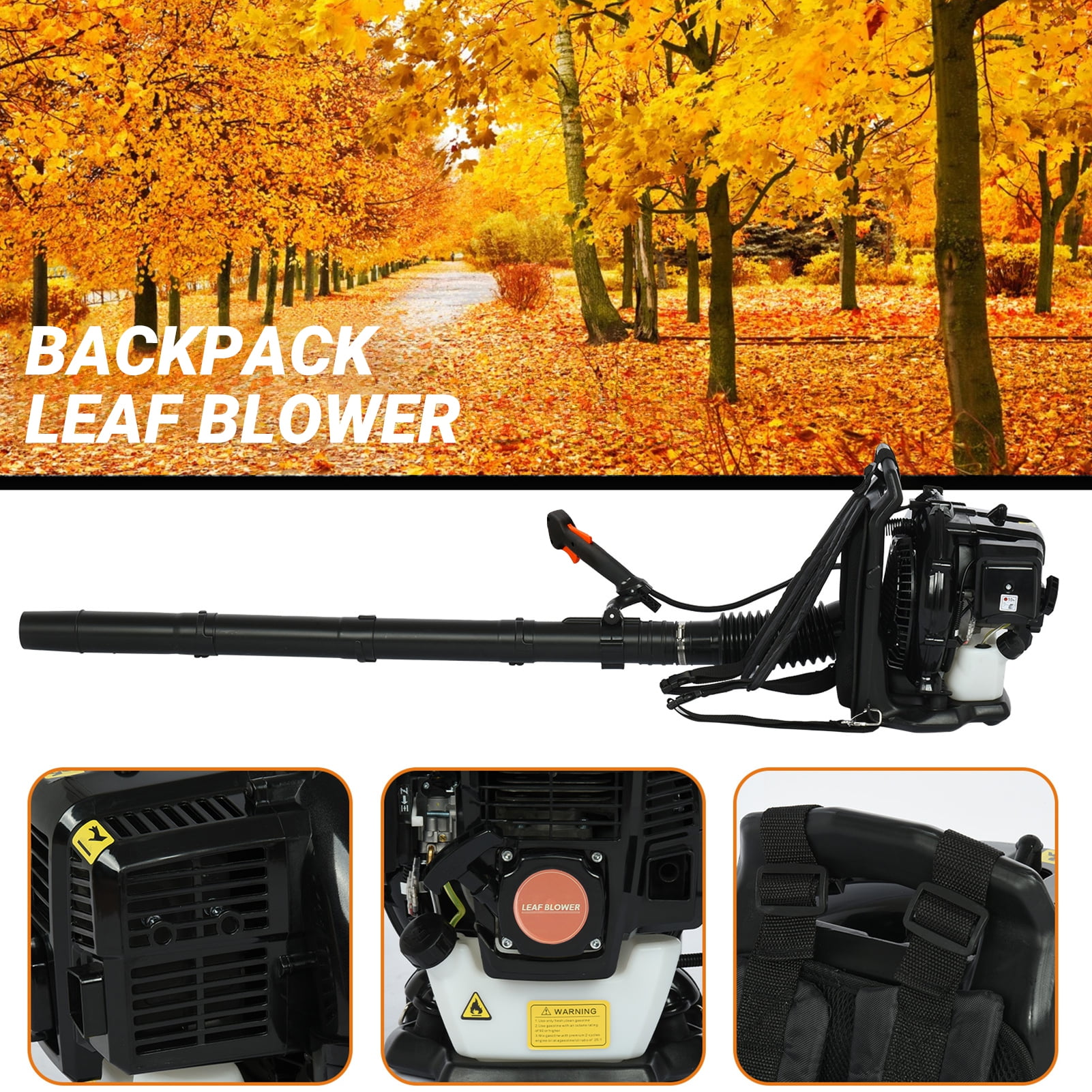 AQMD 52CC Gas Powered Backpack Leaf Blowers, 550CFM 2-Stroke 1.7HP Snow Leaf Blowers for Lawn Care Yard Dust Debris, Black