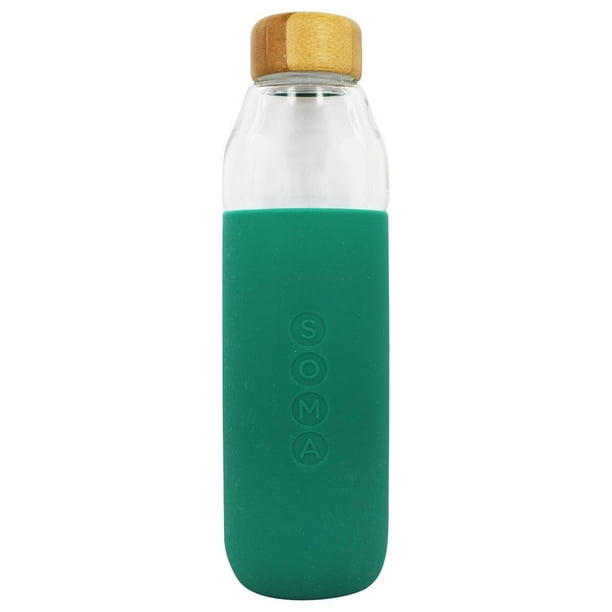 Soma - Glass Water Bottle with Easy Grip Protective Sleeve Emerald - 17 oz.