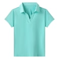 thumbnail image 3 of lnmuld Girls Solid Short Sleeve Notch Collar Polo Top Casual School Athletic Kids Basic Tee 11-12 Years,Mint Green, 3 of 7