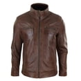 thumbnail image 5 of Mens Real Leather Jacket Zipped Biker Style High Collar Smart Casual, 5 of 9