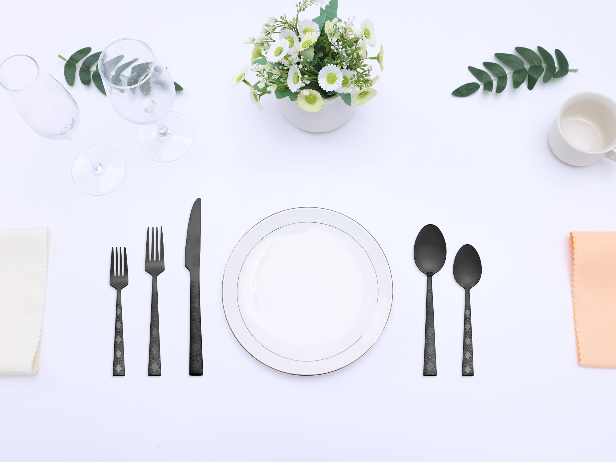 Unique Bargains 20 Piece Stainless Steel Flatware Set for 4 Vintage Cutlery Black