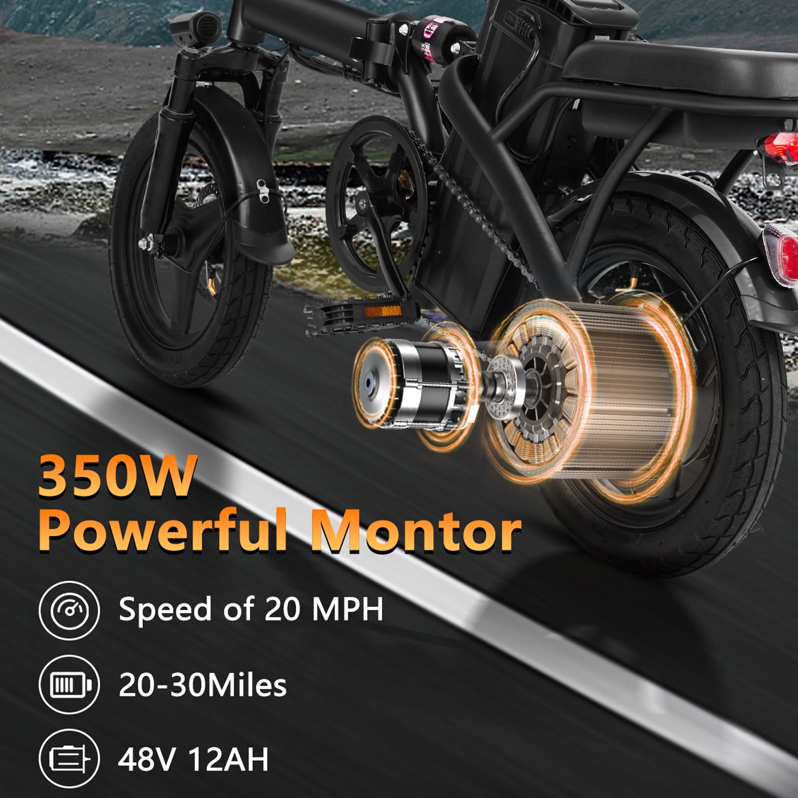 Electric Bike for Adults 500W Motor, 14" Electric Bicycles,20 Mph,Folding Ebike,Shock Absorbers Electric Bicycle,48V 12Ah Battery,20Miles PAS Range,UL 2849,E Bikes for Adults and Teens