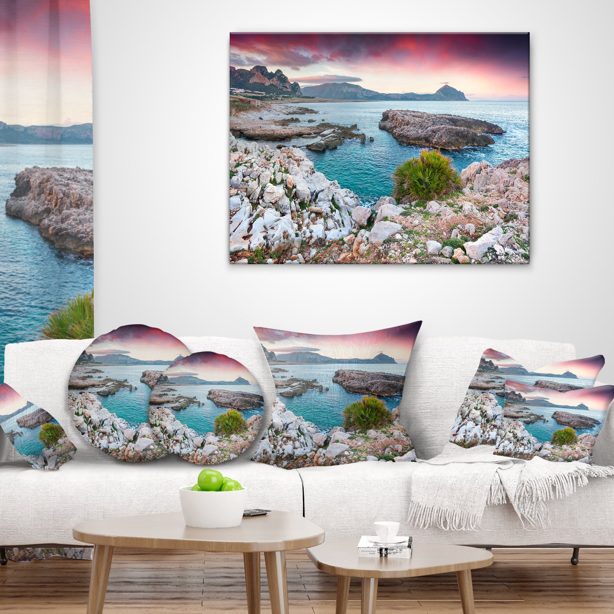 Designart Nature Reserve Monte Cofano - Landscape Printed Throw Pillow - 16x16