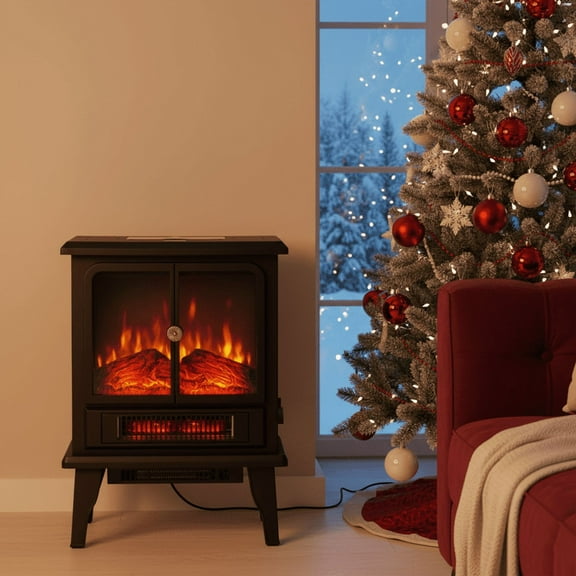 19" Electric Fireplace Freestanding Stove, Adjustable 3D Flame, Safe & Easy Heater, Compact Corner Design, Inky