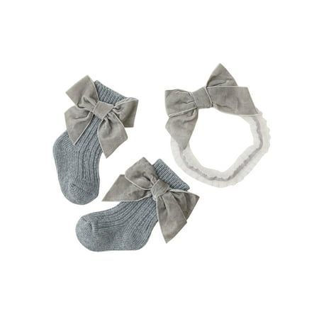 

Baby Girls Sock Headwear Set Spring fall Sweet Style Solid Color Bow Princess Woolen Socks Hairband