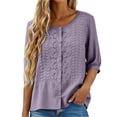 thumbnail image 7 of Tops for Women 3/4 Sleeve Round Neck Buttons Women Casual Loose Cardigan Shirt Blouse, 7 of 7