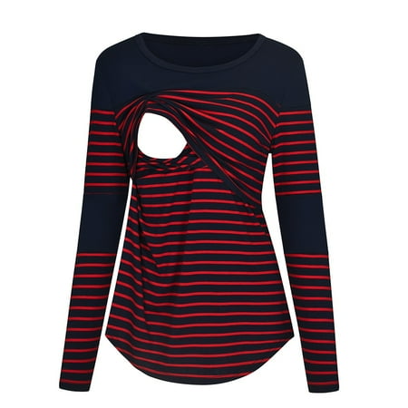 

TOTO Women Maternity Long Sleeve Striped Nursing Tops T-Shirt For Breastfeeding