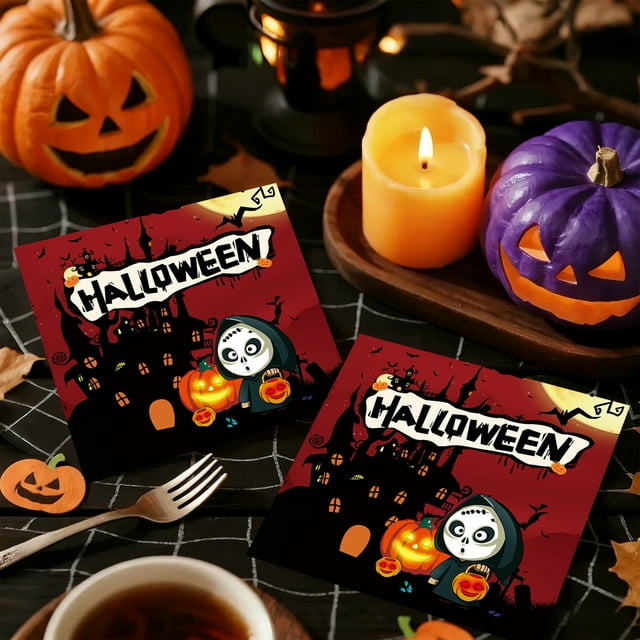 LSLJS 10 Pcs Assiettes en Papier Halloween et 20 Pcs Serviettes Assiettes en Papier Jetables et Serviettes pour Fournitures de Fête Halloween Décorations Halloween
