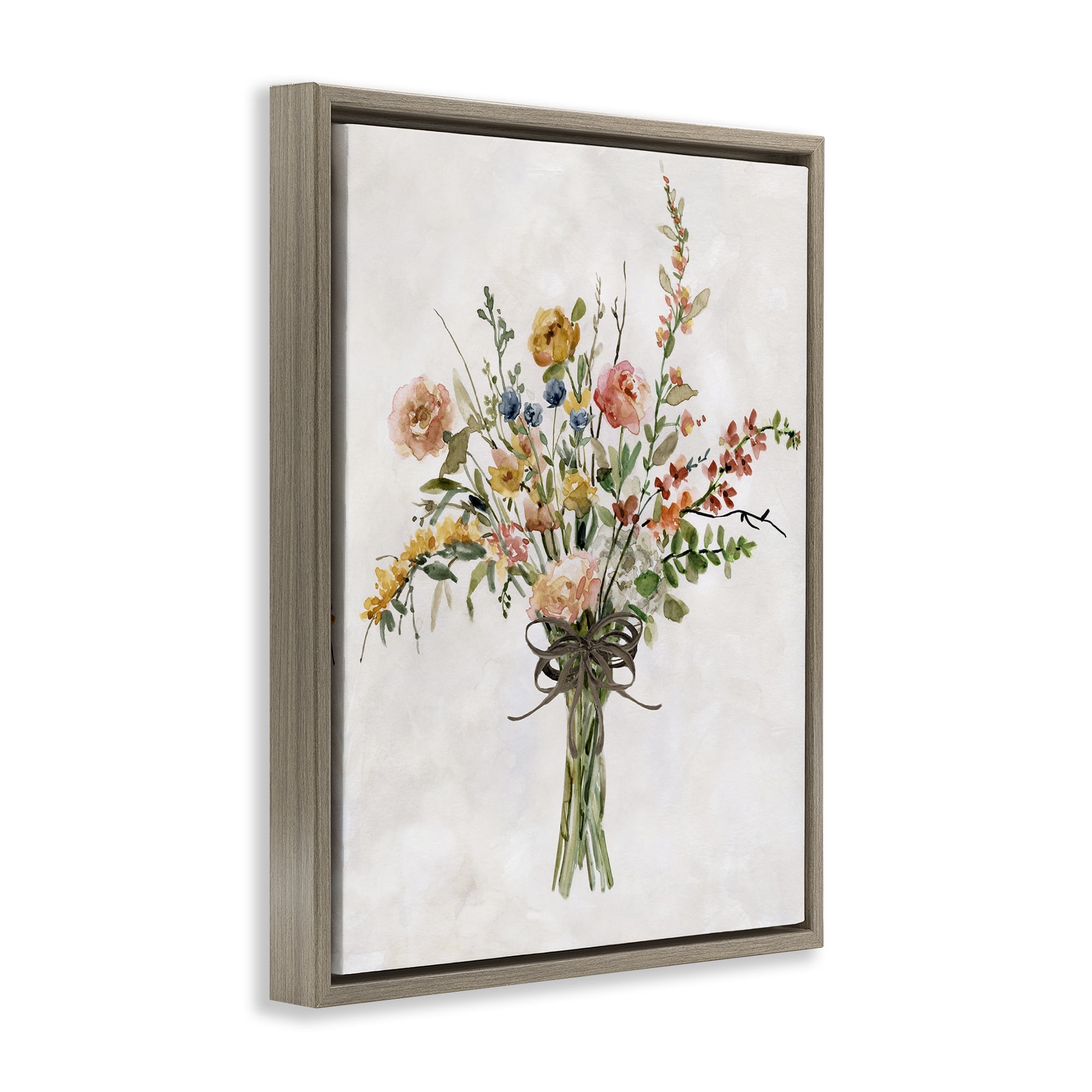 Stupell Industries Charming Bright Bouquet Botanical & Floral Painting Brown Floater Framed Art Print Wall Art, 25 x 31