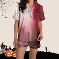 thumbnail image 4 of Women's Halloween 2PC Pajamas Set Short Sleeve Lapel Button Down Shirt And Shorts Lounge Set Print Homewear with Pockets Red-1 S, 4 of 8