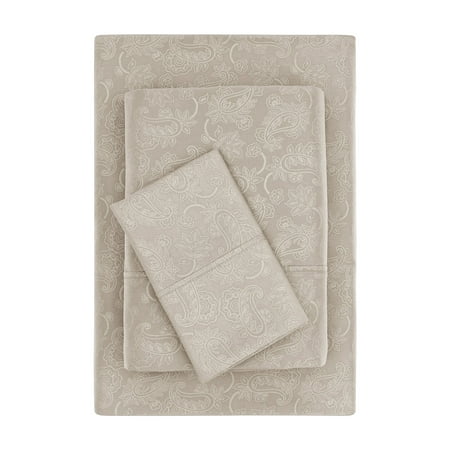 Mainstays Super Soft Brushed Microfiber Bed Sheet Set, Washed Tan Embossed Hayden Paisley, Twin-XL, 3 Piece