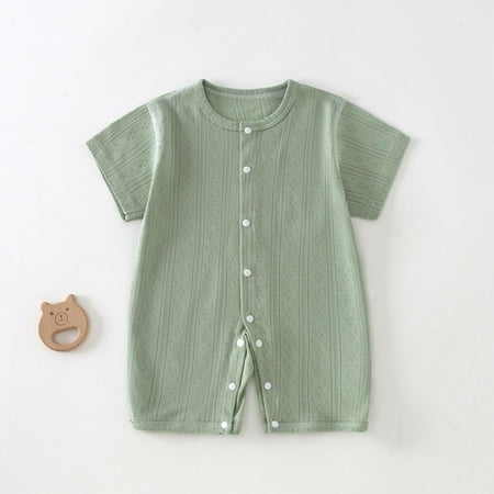 BLTIBY Newborn Baby Girls Boys Romper Summer Short Sleeve Round Neck Toddler Infant Solid Color Rompers One-Piece Fashion Pullover Bodysuits 2025 Green 1-2 Years