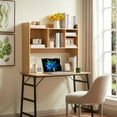 thumbnail image 2 of Desktop Bookshelf, Wooden Desk Storage Hutch with 6 Shelves for Computer Desk, 3-Tier Desktop Display Organizer Rack for Office Home, 2 of 6