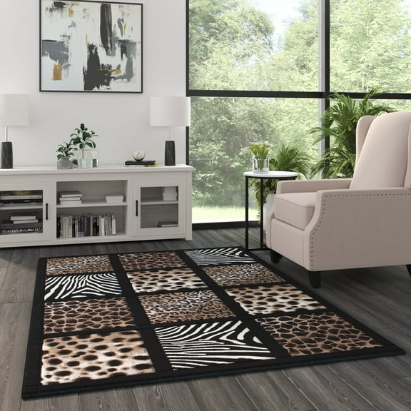 Masada Rugs Modern Area Rug Animal Prints 5 Ft. 2 In. X 7 Ft. 3 In. Design S 251 Black