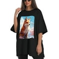 thumbnail image 4 of Plus Size Shirt for Women Black Tops for Women Short Sleeves Shirt for Women Fox T Shirt Crewneck Shirt for Women XL, 4 of 5