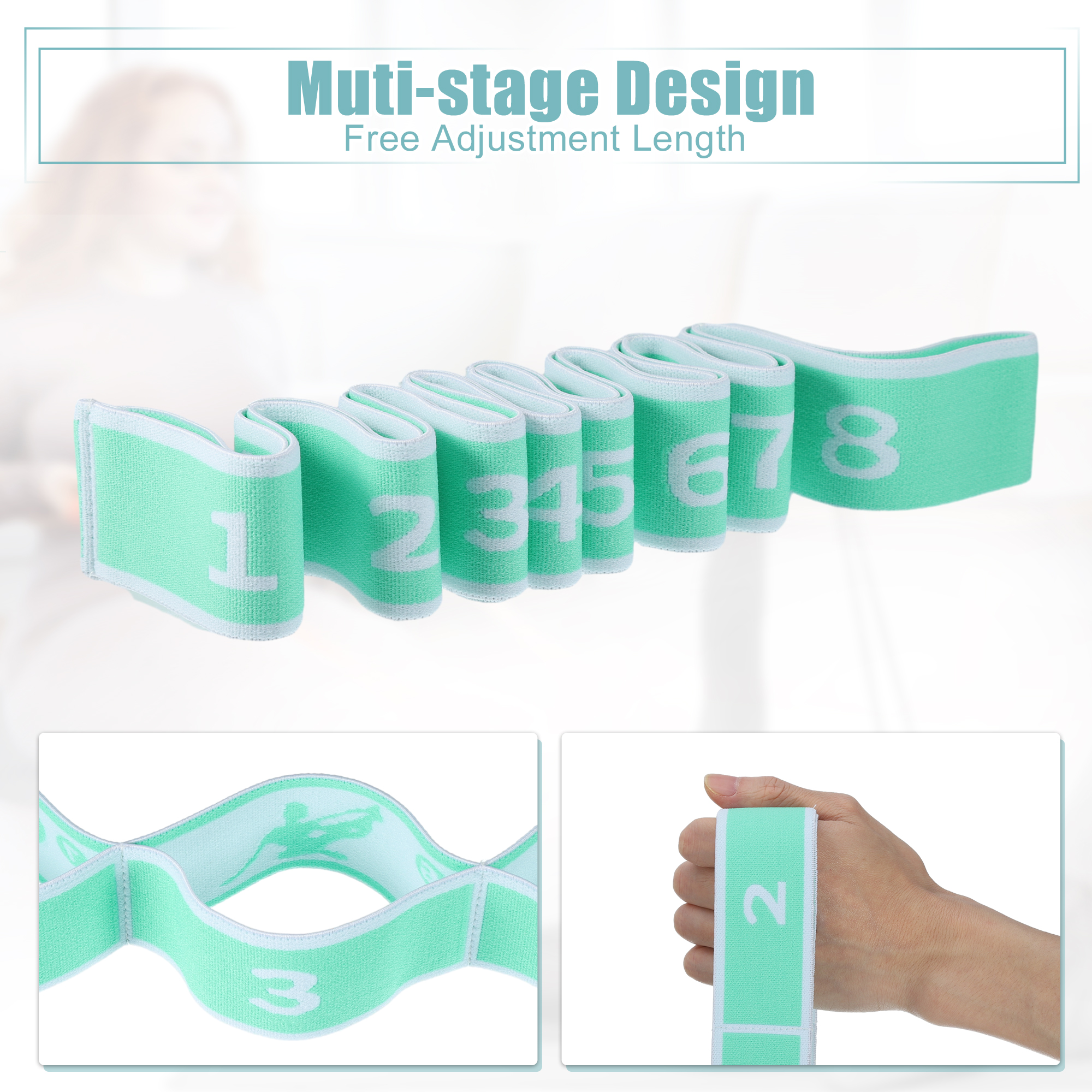 Unique Bargains Highly Yoga Stretching Band with 8 Loops for Effective Stretching Green