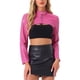 thumbnail image 1 of CHAQUETA CORTA DE CUERO SINTÉTICO PARA MUJERES INSPIRADA EN CHIC, CON CUELLO ALTO, CREMALLERA DELANTERA Y MANGAS LARGAS, COLOR ROSA FUCSIA, 1 of 5