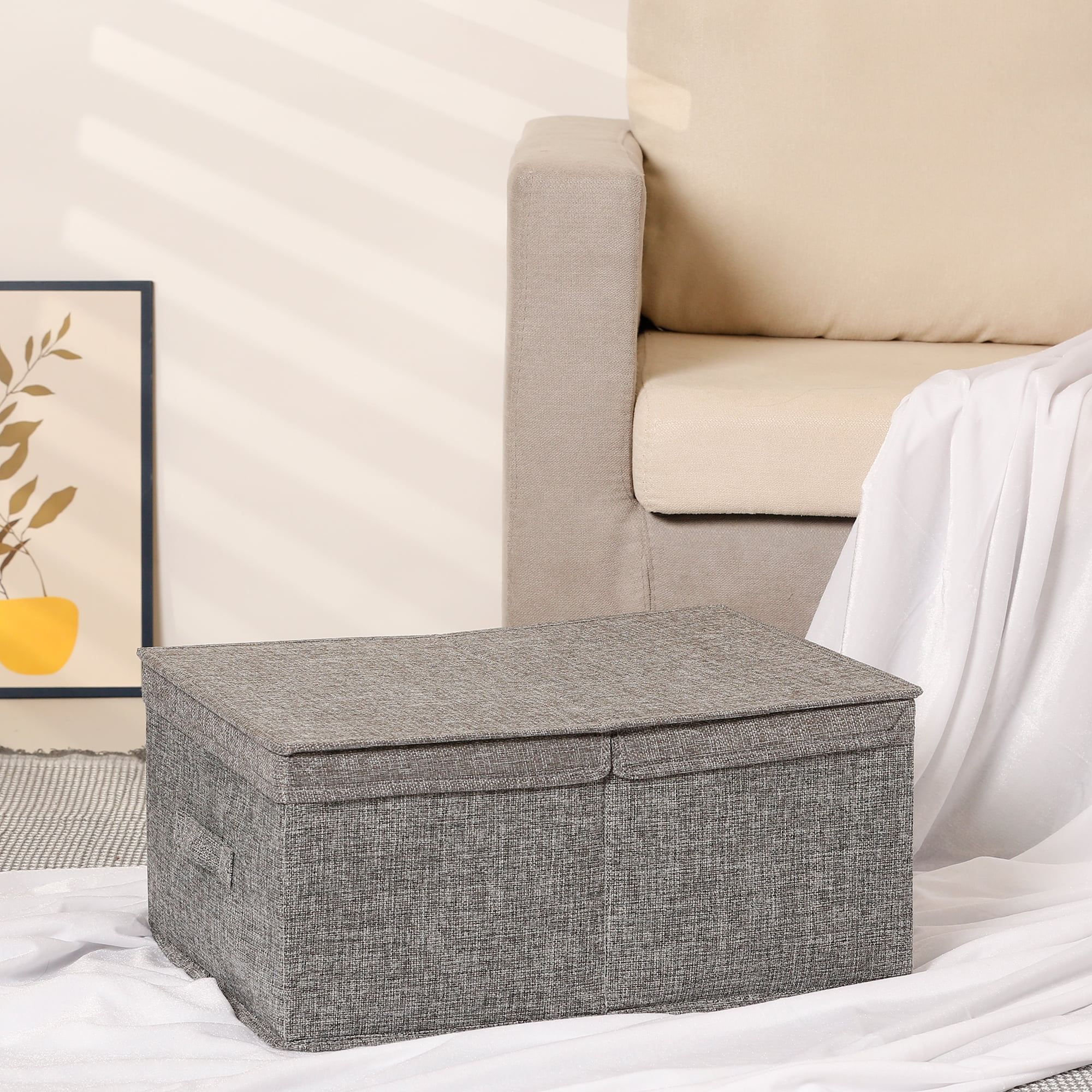 Unique Bargains Fabric Storage Bin Cube with Lid and Handle Grey 18.5*13.5*8in
