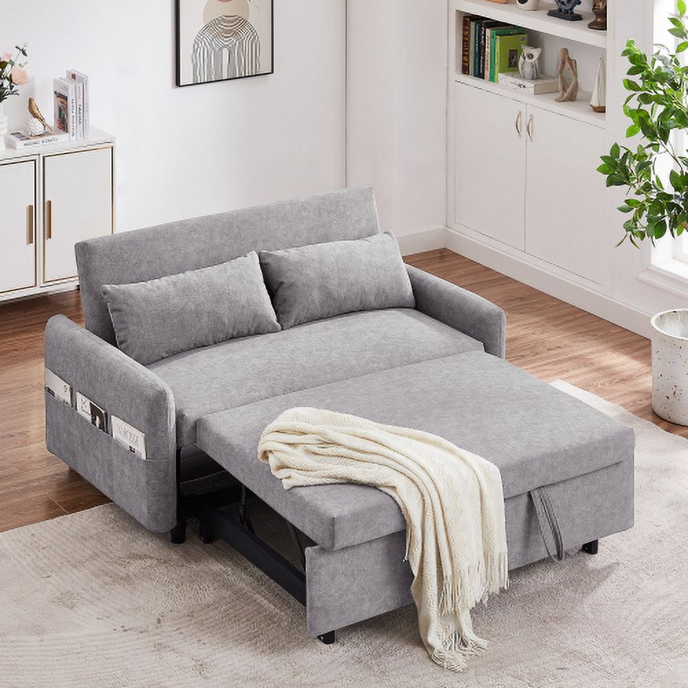 Leumius 2 Seat Sofa Couch with Pull Out Sleep Sofa Bed, Modern Loveseats with USB Ports, Gray