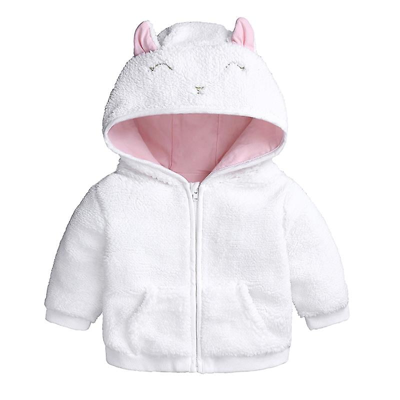 Newborn Baby Girl Autumn Winter Fleece Jacket with Hood Zip Hooded Coat Cape 0 3 Months white