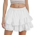 thumbnail image 2 of vigerkar Womens Flowy Ruffle Tiered Shorts Elastic High Waist Pleated Mini Skirt Boho Crochet Skort White, XL, 2 of 9