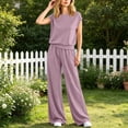 thumbnail image 5 of 2 Piece Sets for Women Sawvnm Women’s Fashion Solid-Color Round Neck Sleeveless Top Elastic Waist Pocket Pants Sets Purple S, 5 of 7