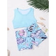 thumbnail image 4 of MSemis Kids Girls Active Set Racer Back Tank Top Booty Shorts Gymnastics Dancing Outfits Pop Art Blue 7-8, 4 of 6