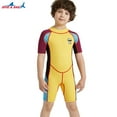 thumbnail image 4 of Traje de neopreno para niños Manténgase abrigado Pantalones cortos con mangas con cremallera trasera Traje de surf de snorkel para niñas Adolescente Niño Niño Manga amarilla púrpura M 2.5MM kenally  OD003691-02, 4 of 7