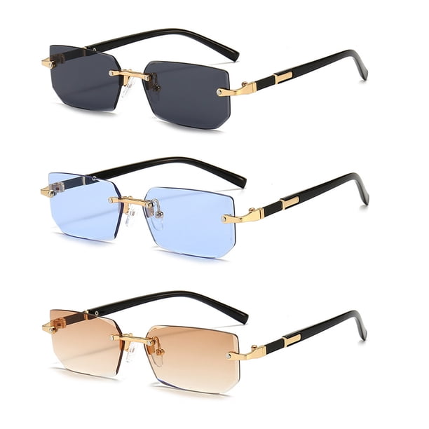 Gafas de sol sin montura rectangulares para hombre y mujer, lentes de sol cuadradas pequeñas, populares, a la moda, para viaje de verano