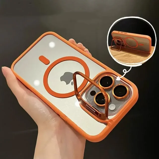 Fashion Ring Stand Case For Magsafe For iPhone 15 14 13 12 11 16 Pro Max Plus Magnetic Wireless Charge Case With Lens Protector Orange For iphone15