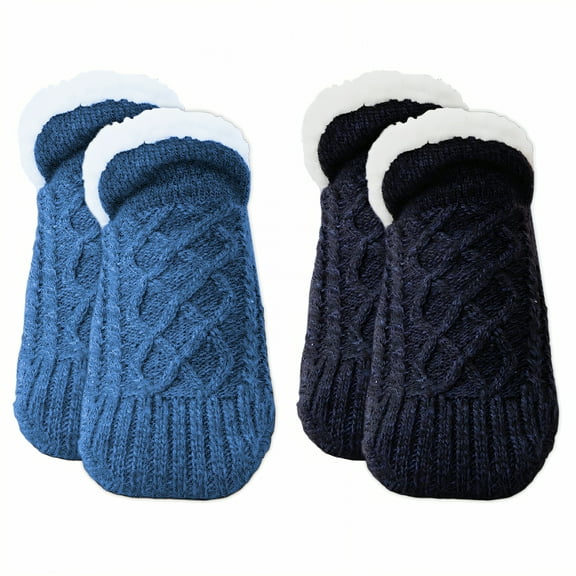TELOLY 2Pairs Slipper Socks for Women,Size 43-45 Slipper Socks,Inner Cotton Fleece Fuzzy Socks,Style1,28Cm