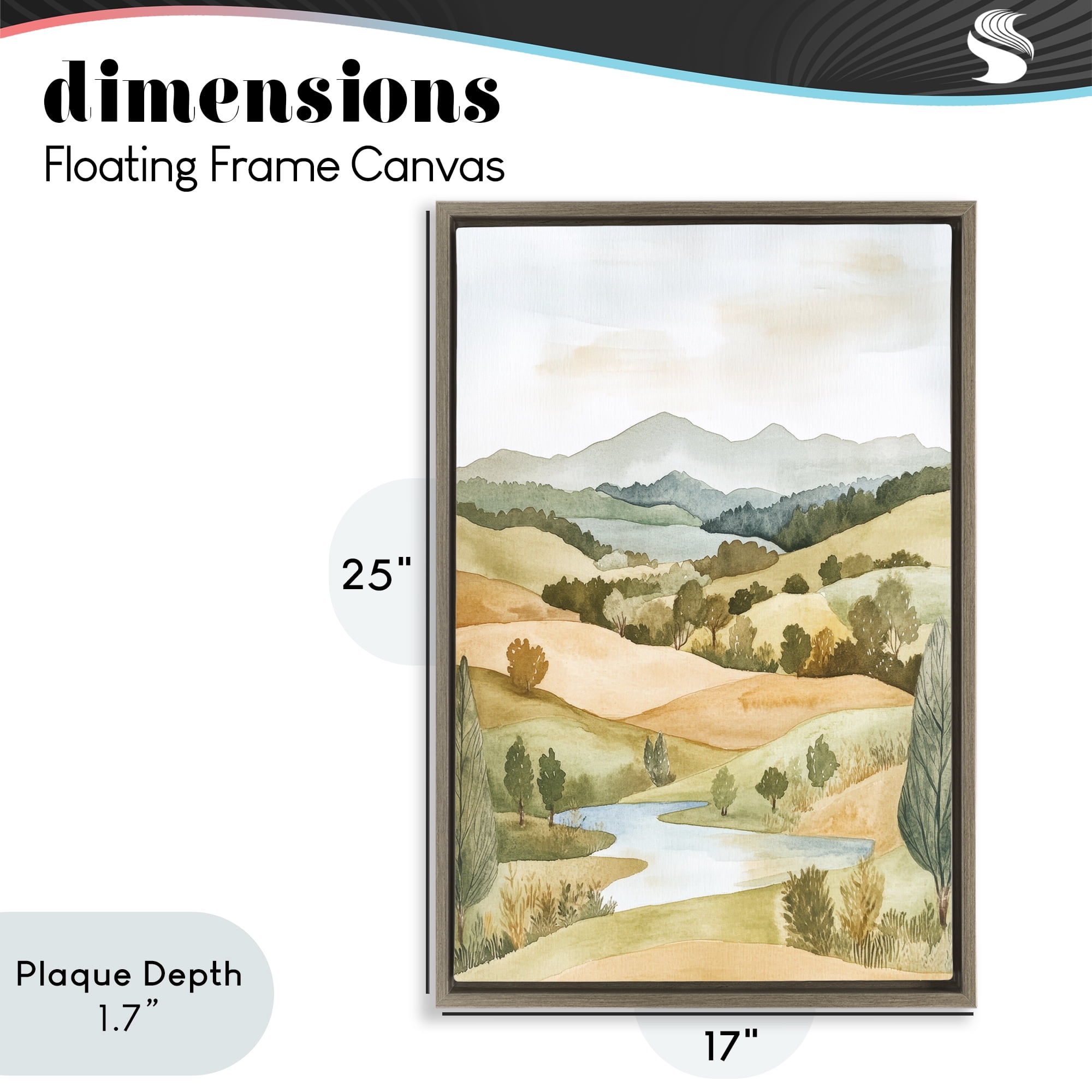 Stupell Industries Watercolor Hills & Tranquil Valley Brown Framed Floater Canvas Wall Art, design by Petal Prints Design