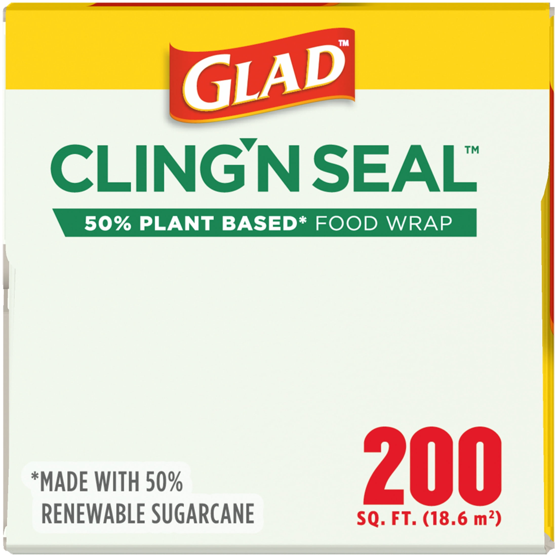 Glad Cling'N Seal Plant Based Food Wrap, 200 sq ft Roll