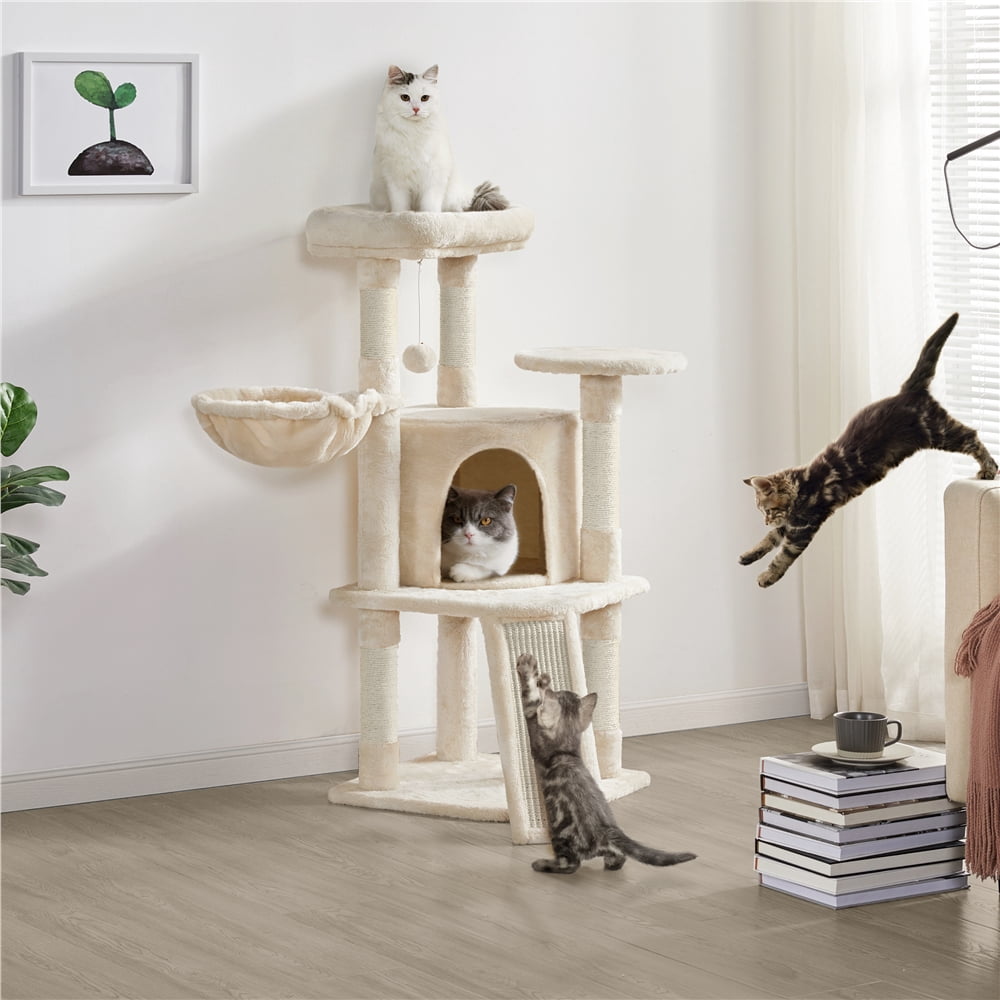 Alden Design 42"H Multilevel Cat Tree Tower with Condo and Perches, Beige
