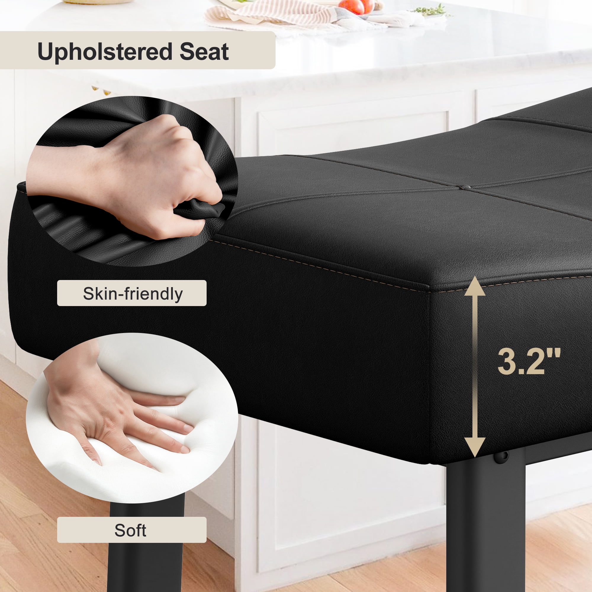 AOILE 24-Inch Bar Stools Set of 2/4 – Soft PU Leather Seat, Sturdy Metal Frame, Waterproof & Easy-to-Clean – Ideal for Kitchen Island, Bar, Dining Room – Available in Black, Brown, Grey, White
