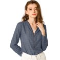 thumbnail image 1 of Allegra K Blusa Estampadas Cuadros Cuello En V Cremallera Manga Larga Botón Brazalete Top Casual Para Mujeres Azul L, 1 of 6