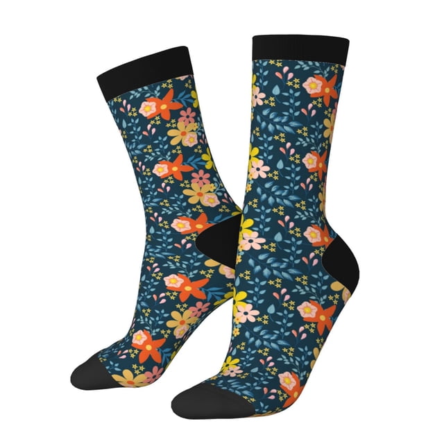 Balery Blue Floral Calcetas Largas con Estampado para Hombre y Mujer – Suaves y Transpirables, Talla Única (US 5-11)