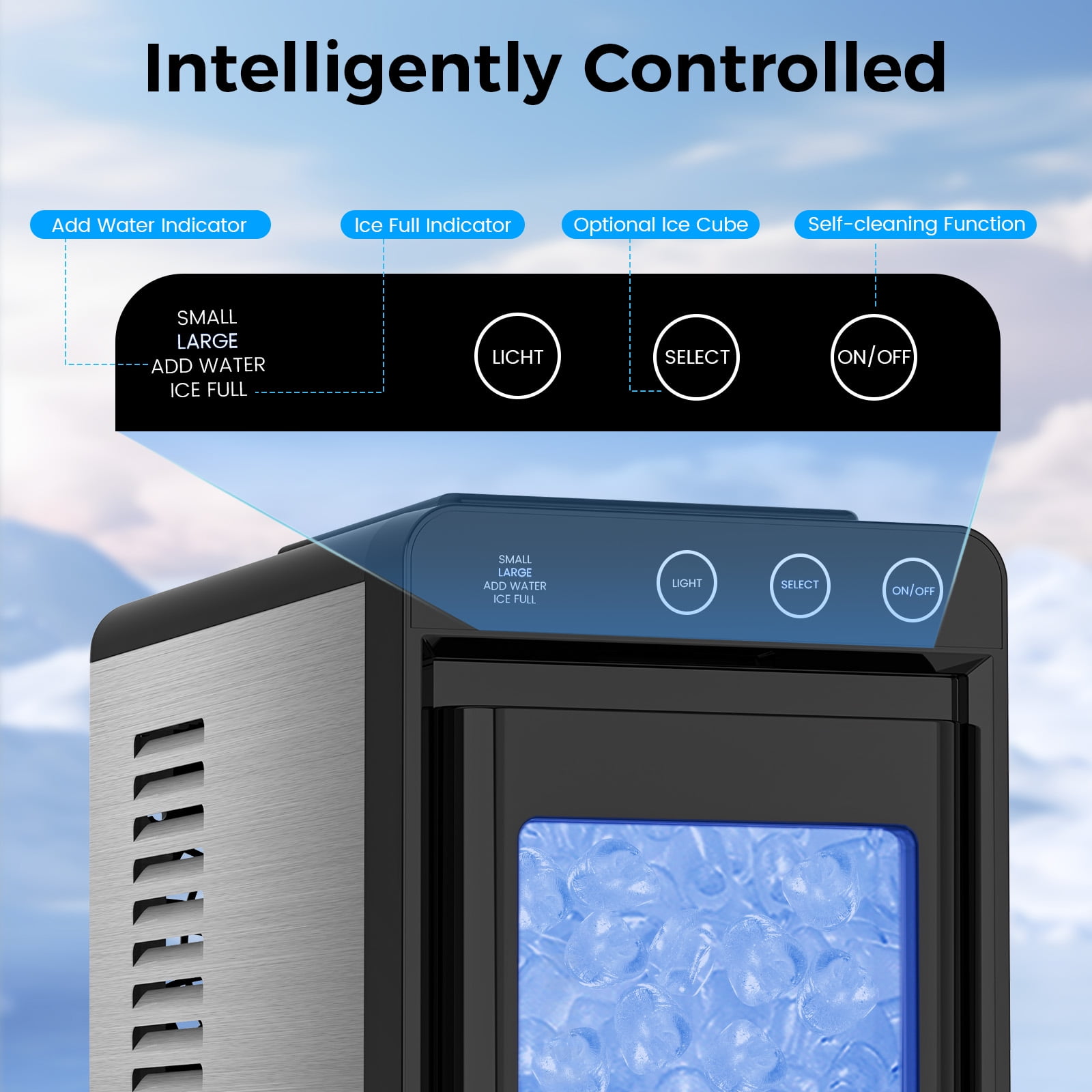 KNDKO Ice Maker, 26lbs in 24Hrs, 8 Cubes in 6 Mins, 0.8L Tank & 1.1lb Storage, Auto Clean with Basket & Scoop, Portable for Home/Kitchen/Camping/RV
