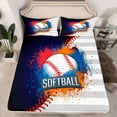 thumbnail image 2 of Homewish Softball Sport Bed Sheets,Watercolor Splashing Ink King Sheets,Gray White Striped Sheet Set For Kids,Breathable Home Decor,4 Pieces, 2 of 7