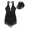 thumbnail image 4 of Linjinx Justaucorps de Danse pour Femmes avec Franges et Chapeau à Sequins Noir m, 4 of 7