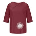 thumbnail image 4 of Women Short Sleeve Cotton Linen Tops Summer Crew Neck Embroidery T-Shirt Blouse Casual Loose Shirts, 4 of 4