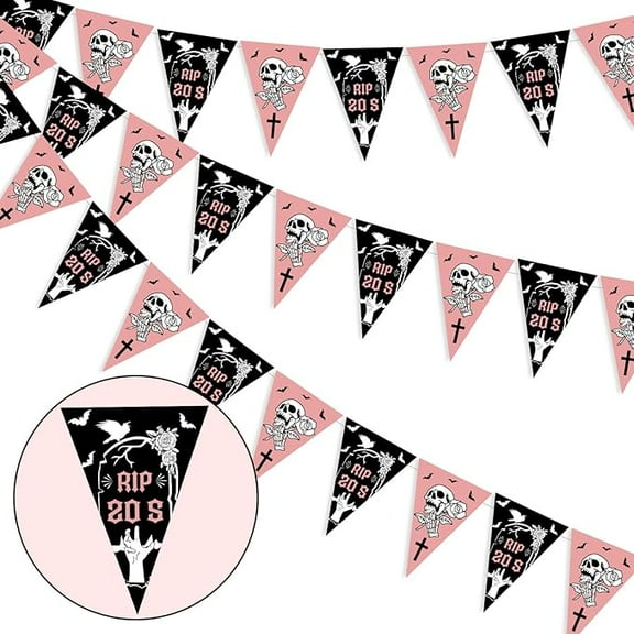 Death To My Twenties Decorations, 3Pcs Rip 20s Birthday Decorations Triangle Pennant Flag Gothic 30th Birthday Decoration Bunting Banner for Women 30 Year Old Birthday Party