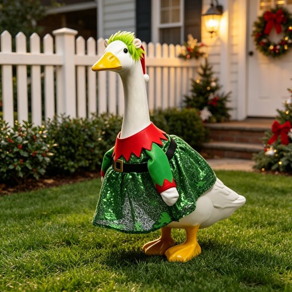 AZXY Christmas Porch Goose Outfit, 23" Fade‑Proof Wear for Porch Goose, Goose Clothes for Cement Goose, Goose Clothing for Goose Statue,Winter Xmas Decor for Yard Lawn Front Porch Patio Garden