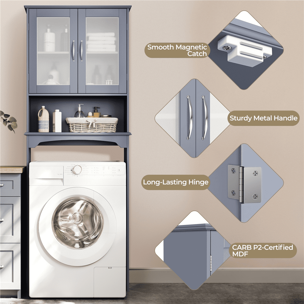 Renwick Free-Standing Toilet Storage Cabinet Bathroom Storage Rack with Open Shelf, Gray