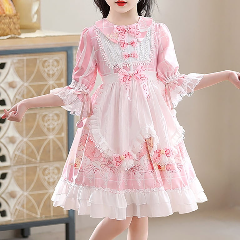 Summer Kids Girls Casual Dresses Child Round Neck Long Sleeve Style Princess  Dress Lace Puffy Dresses Party Wedding Prom Dresses